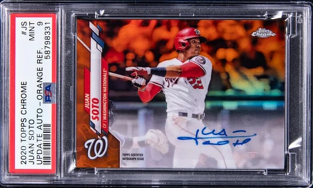 2020 Topps Chrome Update Juan Soto Autograph Orange Refractor #JS card image