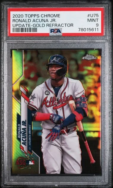 2020 Topps Chrome Update Ronald Acuna Jr. Gold Refractor #U75 card image