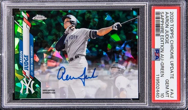 2020 Topps Chrome Update Sapphire Aaron Judge Edition Autograph Green Refractor #A-AJ card image