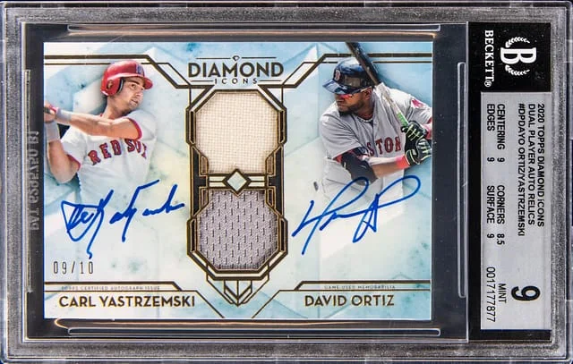 2020 Topps David Ortiz/Carl Yastrzemski Diamond Icons Dual Player Autograph Relics #DPDA-YO card image