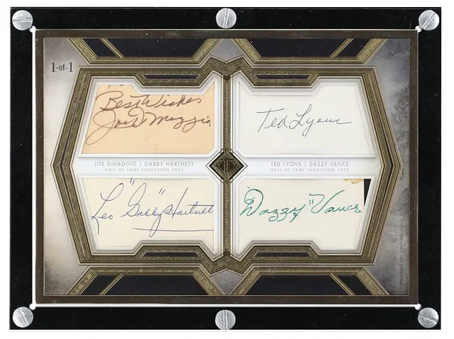 2020 Topps DiMaggio/Hartnett/Lyons/Vance Multi-Signed Transcendent Collection Hall of Fame Edition Induction Class Cut Signature Box Topper #HOF-DHLV card image