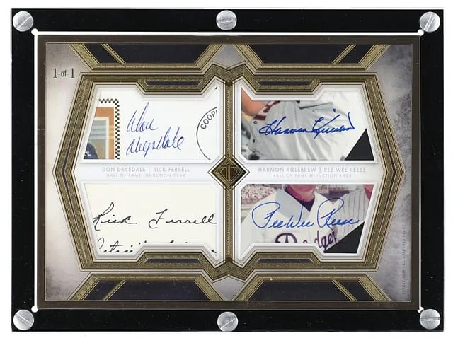 2020 Topps Drysdale/Ferrell/Killebrew/Reese Multi-Signed Transcendent Collection Hall of Fame Induction Class Cut Signature Box Topper #HOF-DFKR card image