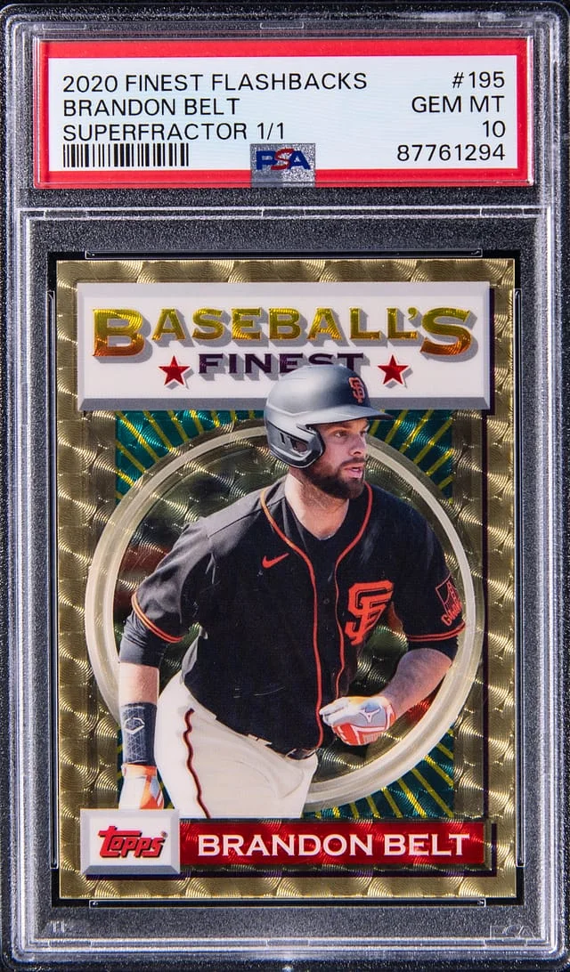 2020 Topps Finest Brandon Belt Flashbacks Superfractor #195 card image