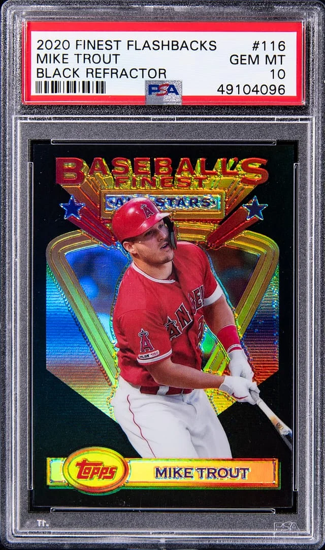 2020 Topps Finest Mike Trout Flashbacks Black Refractor #116 card image