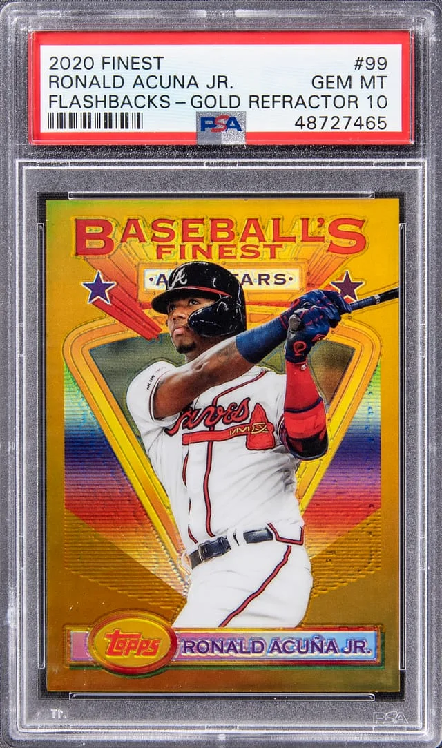 2020 Topps Finest Ronald Acuna Jr. Flashbacks Gold Refractor #99 card image