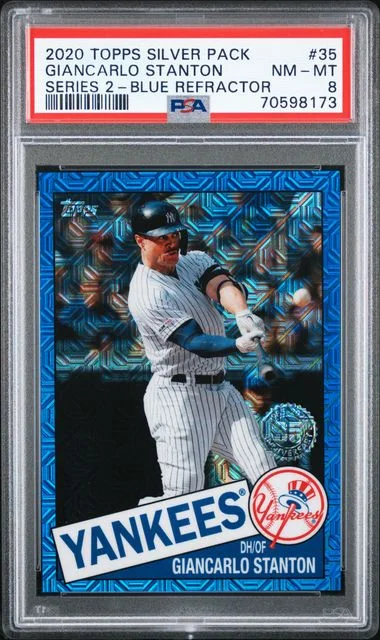 2020 Topps Giancarlo Stanton Silver Pack Series 2 Blue Refractor #35 card image