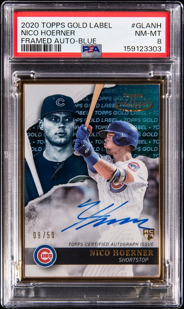 2020 Topps Gold Label Nico Hoerner Framed Autograph Blue #GLA-NH card image