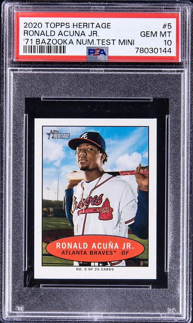 2020 Topps Heritage Ronald Acuna Jr 71 Bazooka Num. Test Mini #5 card image