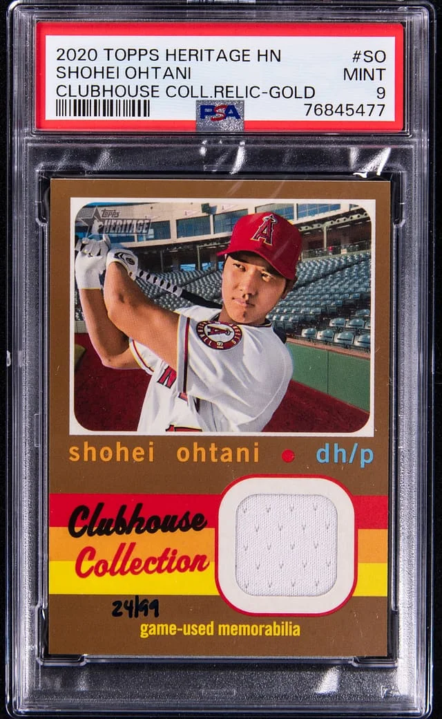 2020 Topps Heritage Shohei Ohtani Clubhouse Collection Relics Gold #SO card image