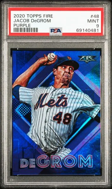 2020 Topps Jacob DeGrom Fire Purple #48 card image