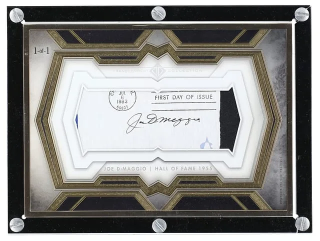2020 Topps Joe DiMaggio Transcendent Hall of Fame Edition Oversized Cut Signature Box Topper #HOFCS-JD card image