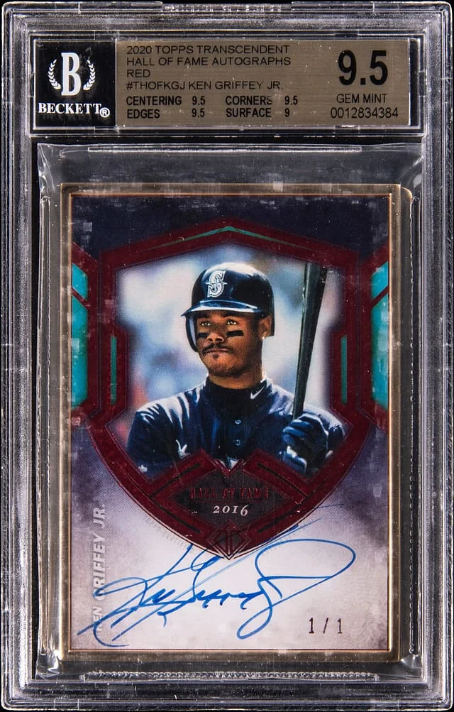 2020 Topps Ken Griffey Jr. Transcendent Hall of Fame Autographs Red #THOF-KGJ card image