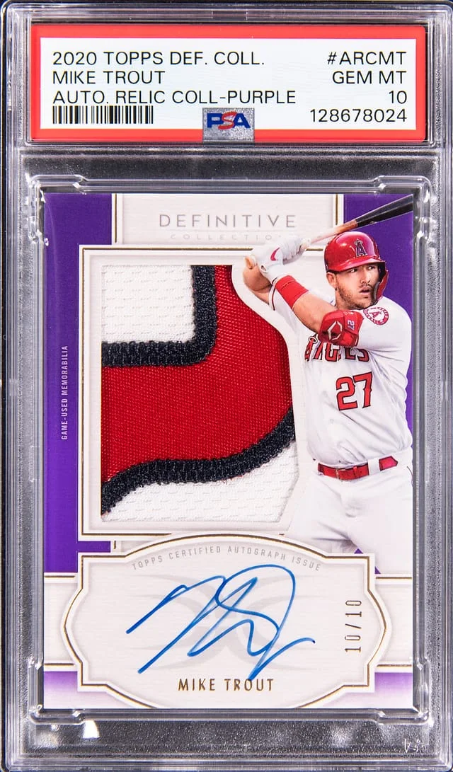 2020 Topps Mike Trout Definitive Collection Autograph Relic Collection Purple #ARC-MT card image