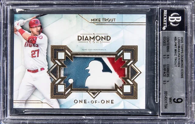 2020 Topps Mike Trout Game-Used Diamond Icons Logoman Patches #BLP-MT card image