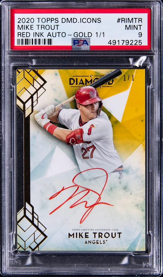 2020 Topps Mike Trout Diamond Icons Red Ink Autographs Gold 1/1 #RIMTR card image