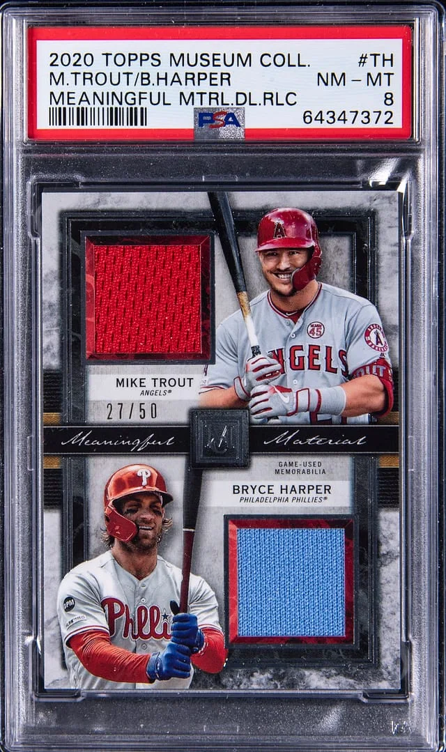 2020 Topps Museum Collection Mike Trout/Bryce Harper Meaningful Materials Dual Relic #DMR-TH card image