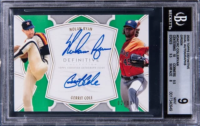 2020 Topps Nolan Ryan/Gerrit Cole Definitive Dual Autographs Green #DACRC card image