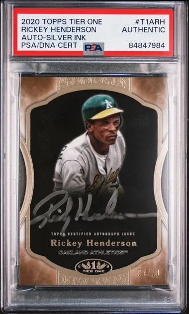 2020 Topps Rickey Henderson Tier One Autographs Silver Ink #T1ARH card image