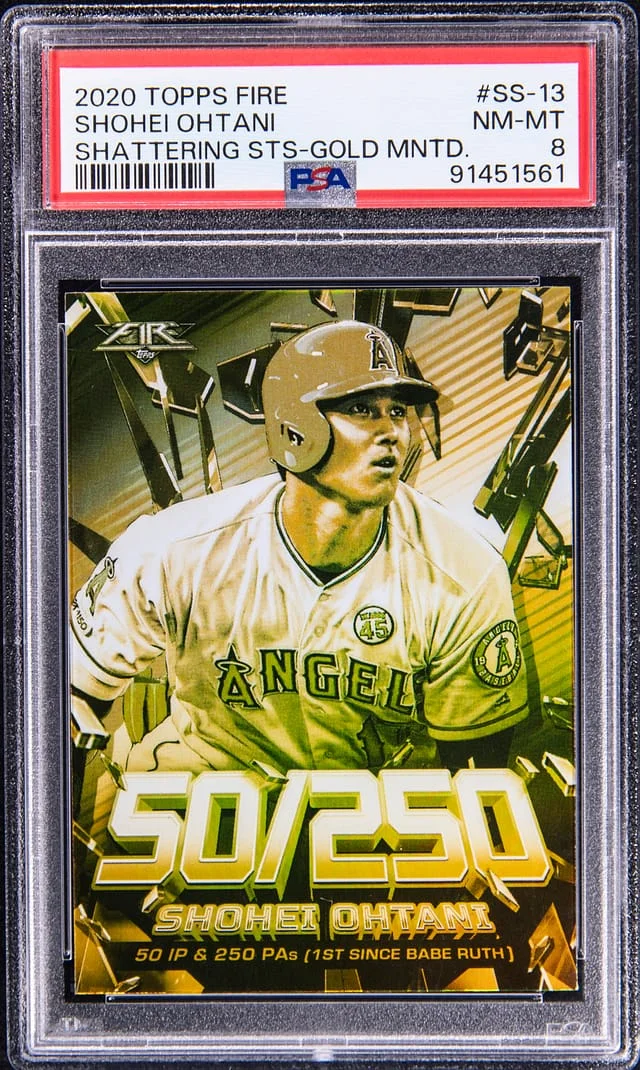 2020 Topps Shohei Ohtani Fire Shattering Stats Gold Minted #SS-13 card image