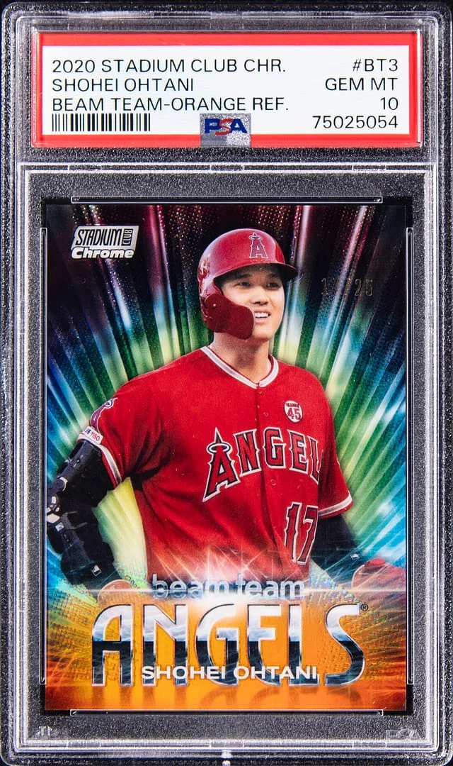 2020 Topps Stadium Club Chrome Shohei Ohtani Beam Team Orange Refractor #BT-3 card image