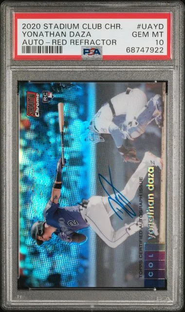 2020 Topps Stadium Club Chrome Yonathan Daza Autographs Red Refractor #UAYD card image
