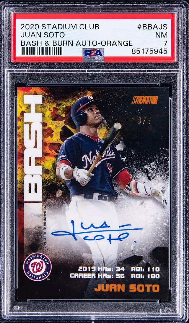 2020 Topps Stadium Club Juan Soto Bash & Burn Autograph Orange #BBA-JS card image
