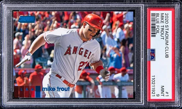2020 Topps Stadium Club Mike Trout Blue Foil #1 card image