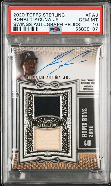 2020 Topps Sterling Ronald Acuna Jr. Swings Autographs Relics #SWAR-RAJ card image