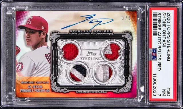 2020 Topps Sterling Shohei Ohtani Strikes Autograph Relics Red #STAR-SO card image