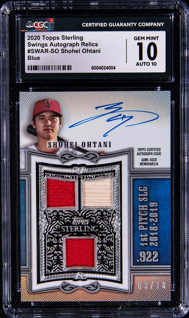 2020 Topps Sterling Shohei Ohtani Swings Autograph Relics Blue #SWAR-SO card image