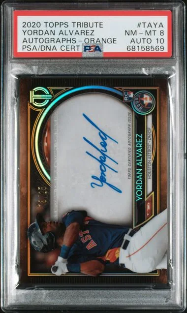 2020 Topps Tribute Yordan Alvarez Autographs Orange #TA-YA card image