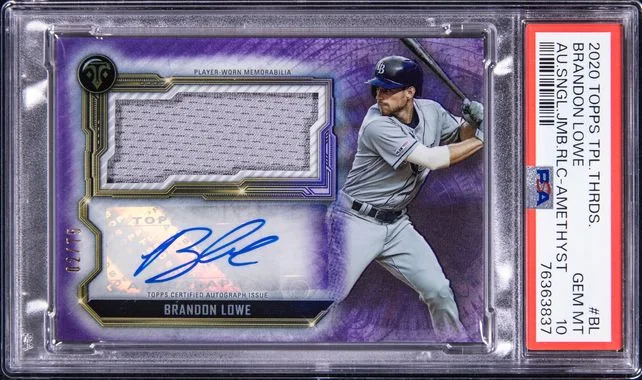 2020 Topps Triple Threads Autographs Single Jumbo Relics Amethyst Bl Brandon Lowe #no-number card image