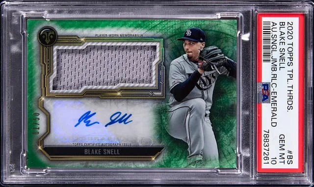 2020 Topps Triple Threads Blake Snell Autograph Single Jumbo Relic Emerald #ASJR-BS card image
