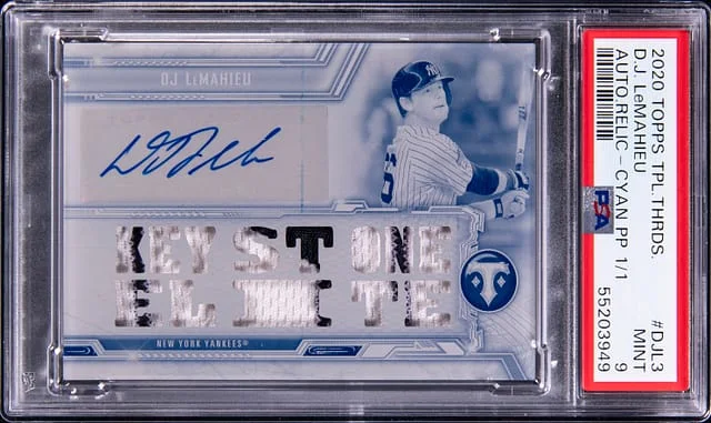 2020 Topps Triple Threads DJ LeMahieu Autograph Relic Cyan Printing Plate #DJL3 card image