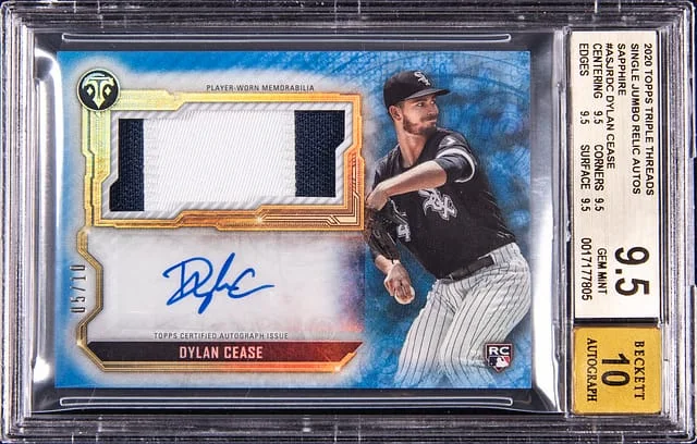 2020 Topps Triple Threads Dylan Cease Single Jumbo Relic Autographs Sapphire #ASJR-DC card image