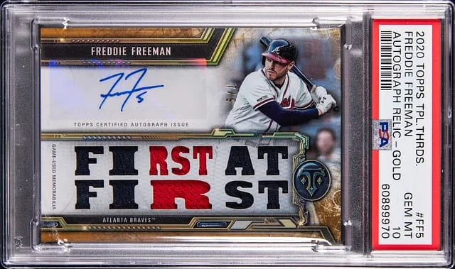 2020 Topps Triple Threads Freddie Freeman Autograph Relic Gold #TTAR-FF5 card image