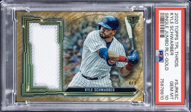 2020 Topps Triple Threads Kyle Schwarber Single Jumbo Relics Gold #SJRKSC card image