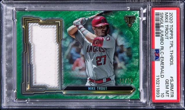 2020 Topps Triple Threads Mike Trout Single Jumbo Relic Amethyst #SJRMTR card image