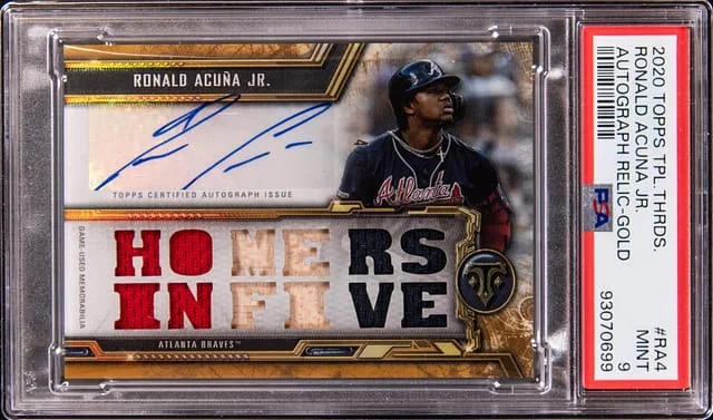 2020 Topps Triple Threads Ronald Acuna Jr. Autograph Relic Gold #RA4 card image