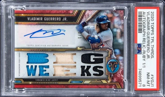 2020 Topps Triple Threads Vladimir Guerrero Jr. Autograph Relic Ruby #VGJ1 card image