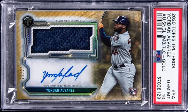 2020 Topps Triple Threads Yordan Alvarez Autograph Single Jumbo Relic Gold #YA card image