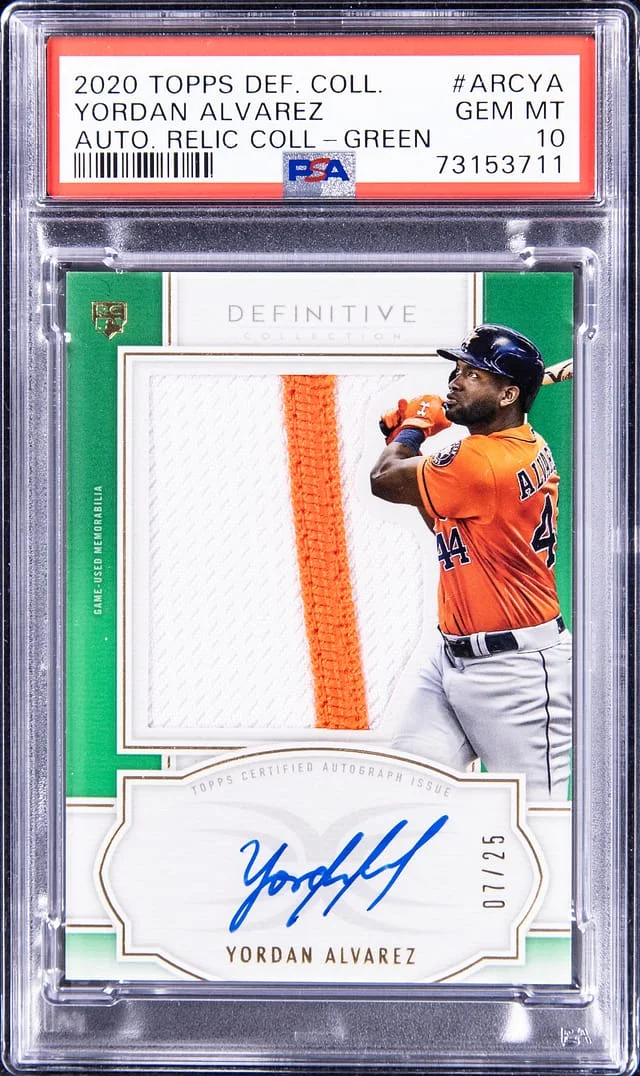 2020 Topps Yordan Alvarez Definitive Collection Autograph Relic Collection Green #ARCYA card image