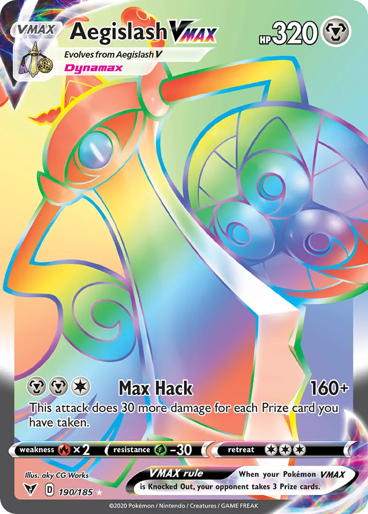 2020 Vivid Voltage Aegislash VMAX #190/185 Rare Rainbow card image