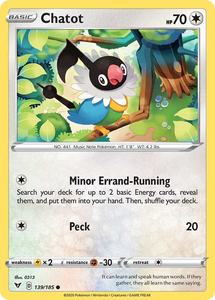 2020 Vivid Voltage Chatot Common #139/185 Common card image