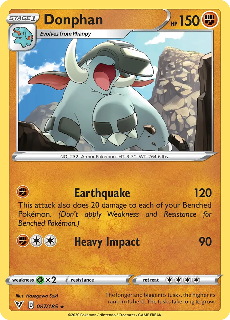 2020 Vivid Voltage Donphan Rare #087/185 Rare card image