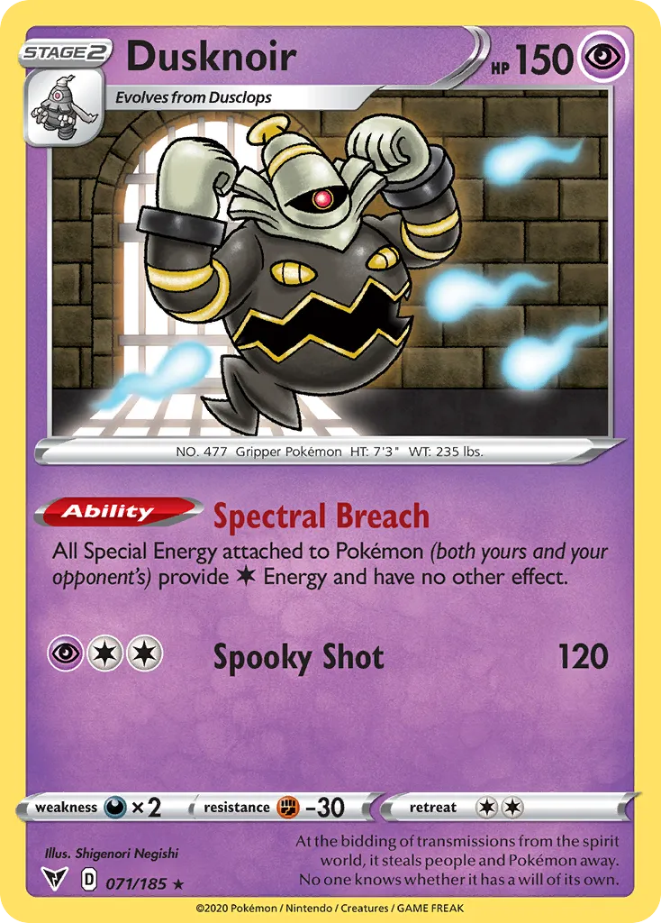 2020 Vivid Voltage Dusknoir #071/185 Rare Holo card image