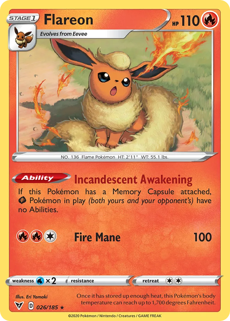 2020 Vivid Voltage Flareon #026/185 Rare card image