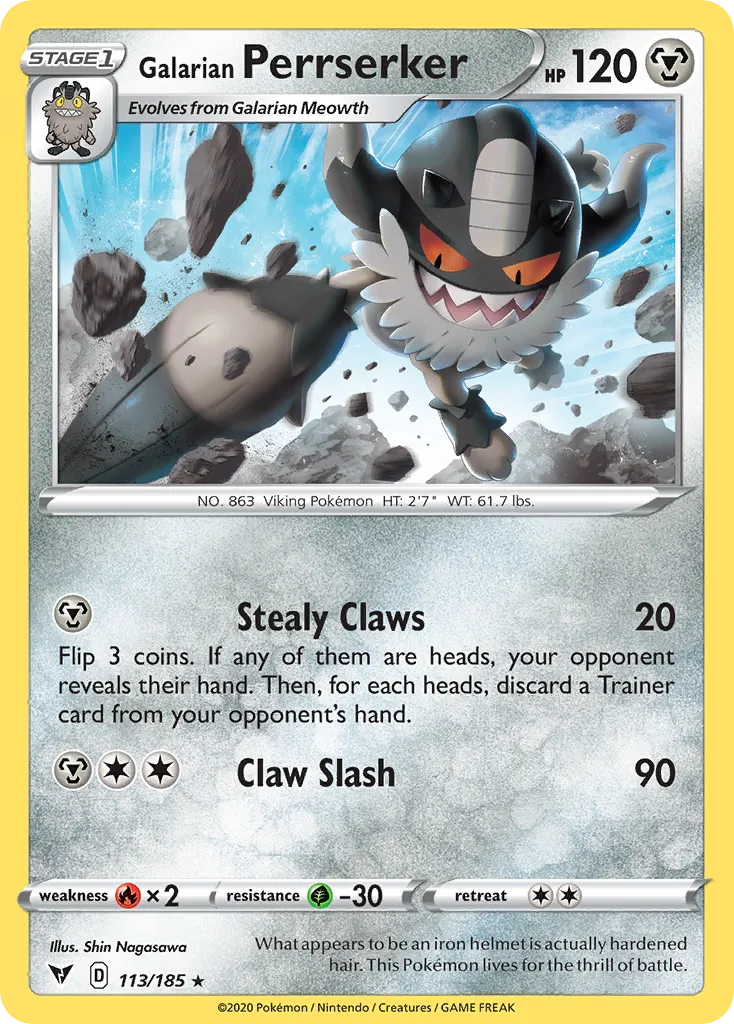 2020 Vivid Voltage Galarian Perrserker #113/185 Rare card image