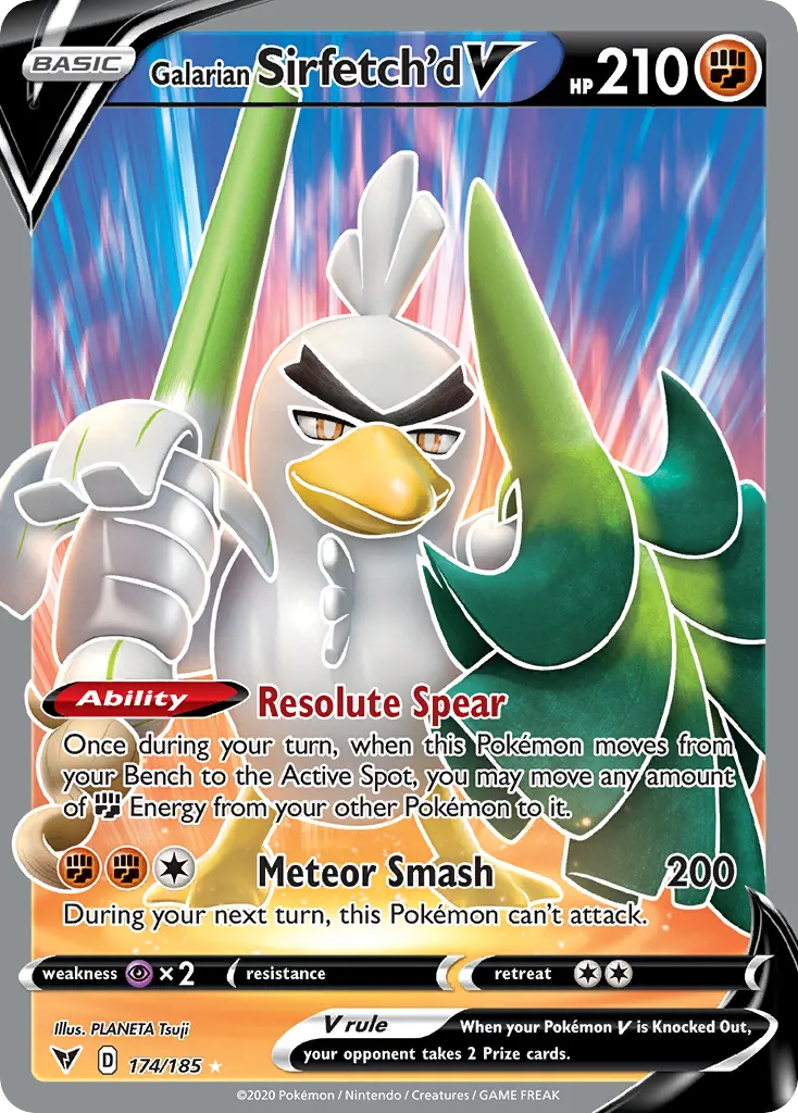 2020 Vivid Voltage Galarian Sirfetch'd V #174/185 Rare Ultra card image
