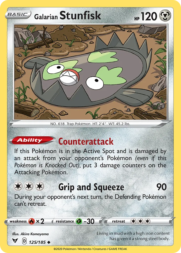 2020 Vivid Voltage Galarian Stunfisk #125/185 Uncommon card image